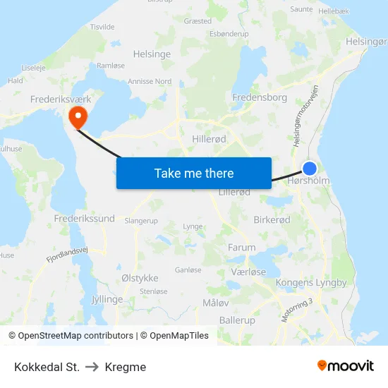 Kokkedal St. to Kregme map