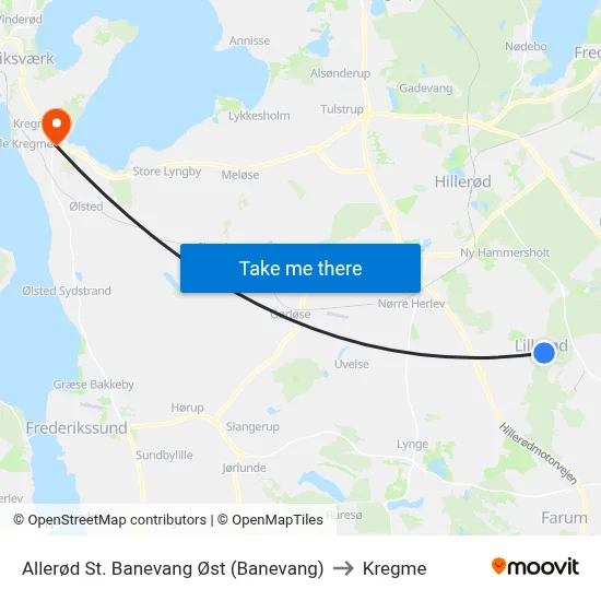 Allerød St. Banevang Øst (Banevang) to Kregme map