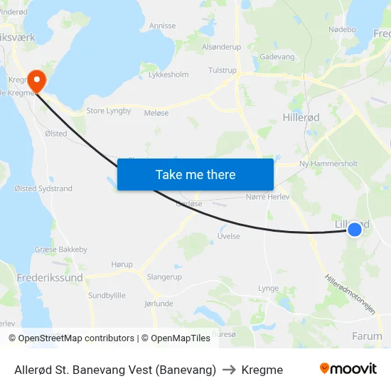 Allerød St. Banevang Vest (Banevang) to Kregme map