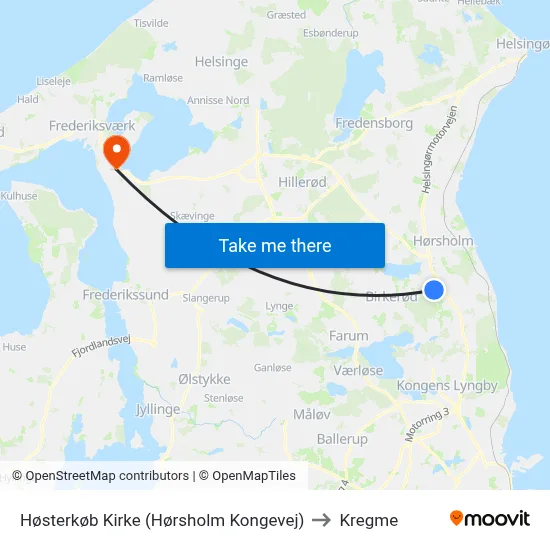 Høsterkøb Kirke (Hørsholm Kongevej) to Kregme map
