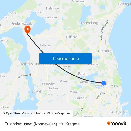 Frilandsmuseet (Kongevejen) to Kregme map