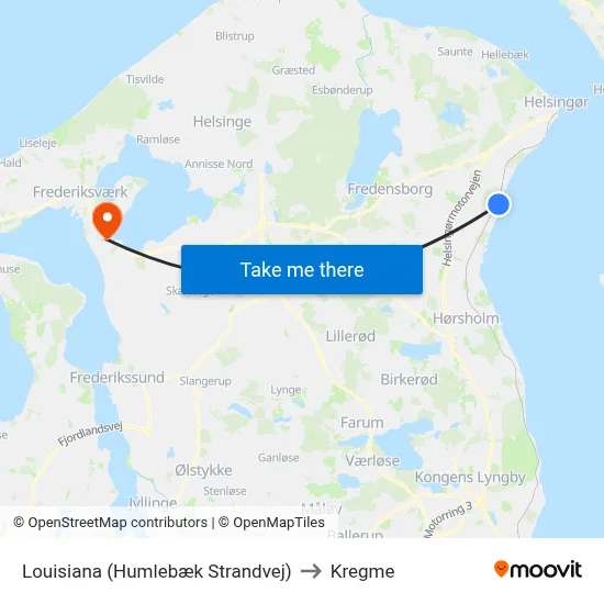 Louisiana (Humlebæk Strandvej) to Kregme map