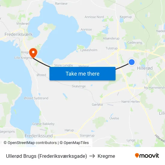 Ullerød Brugs (Frederiksværksgade) to Kregme map