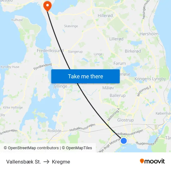 Vallensbæk St. to Kregme map