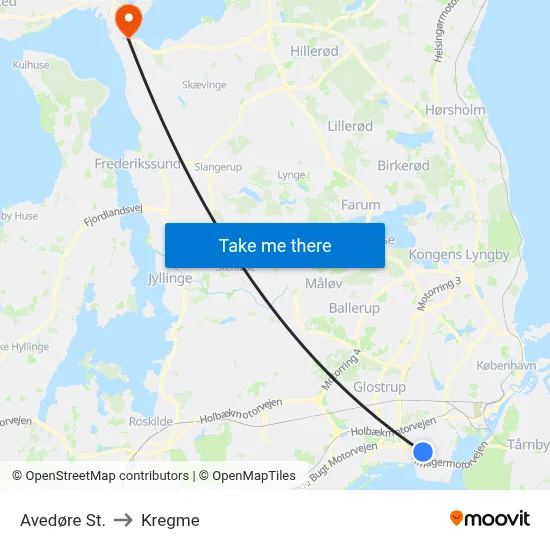 Avedøre St. to Kregme map