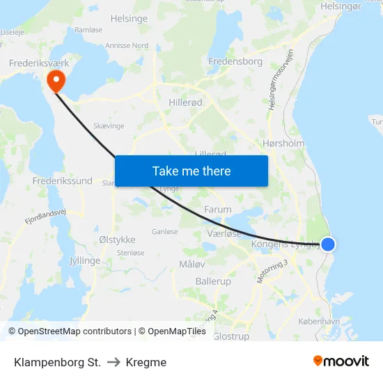 Klampenborg St. to Kregme map