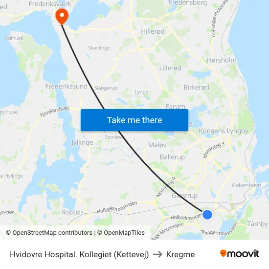 Hvidovre Hospital. Kollegiet (Kettevej) to Kregme map