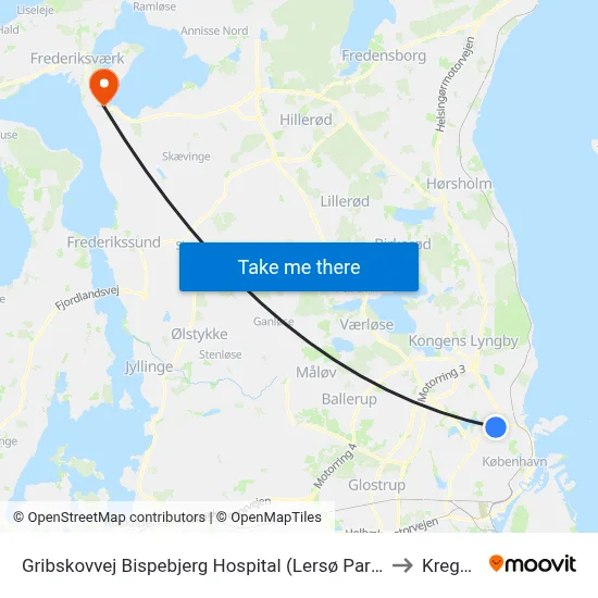 Gribskovvej Bispebjerg Hospital (Lersø Parkallé) to Kregme map
