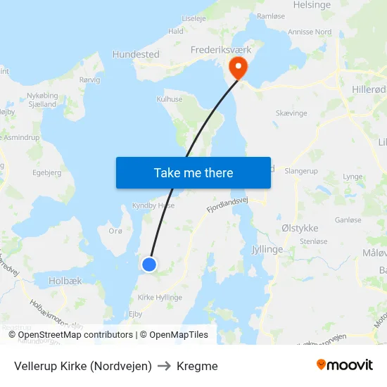 Vellerup Kirke (Nordvejen) to Kregme map