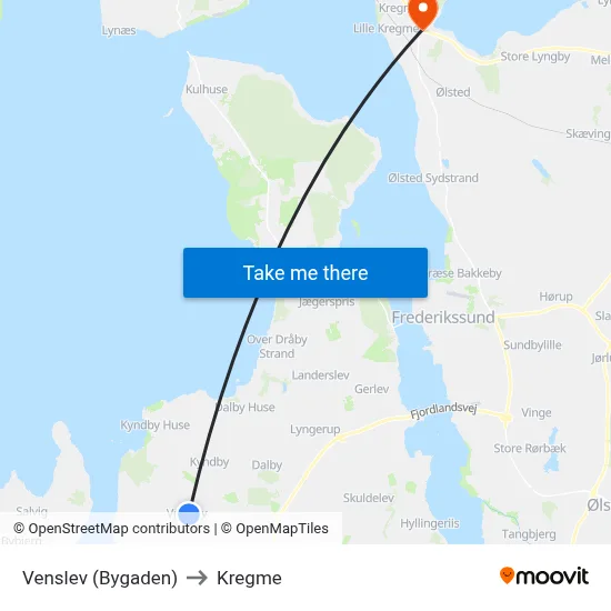Venslev (Bygaden) to Kregme map