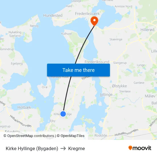 Kirke Hyllinge (Bygaden) to Kregme map
