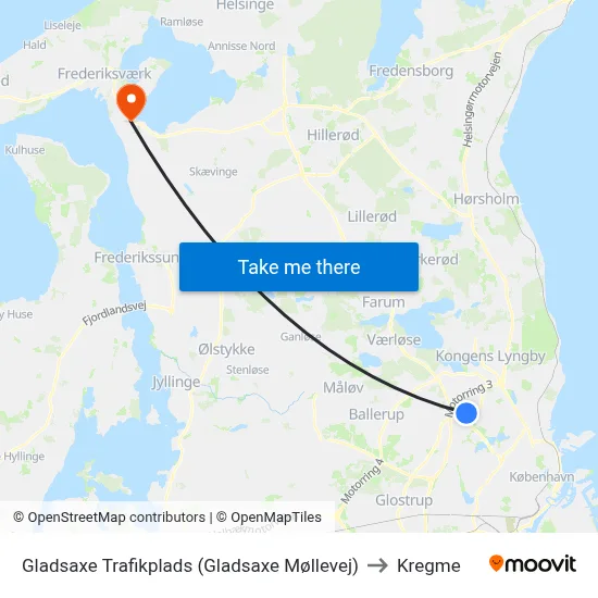 Gladsaxe Trafikplads (Gladsaxe Møllevej) to Kregme map
