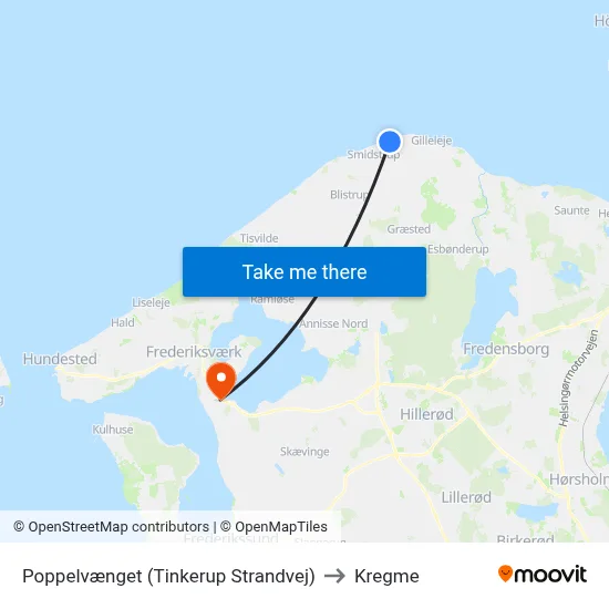 Poppelvænget (Tinkerup Strandvej) to Kregme map
