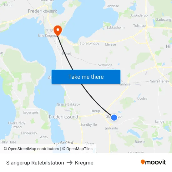 Slangerup Rutebilstation to Kregme map