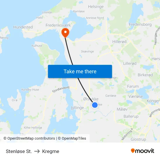 Stenløse St. to Kregme map