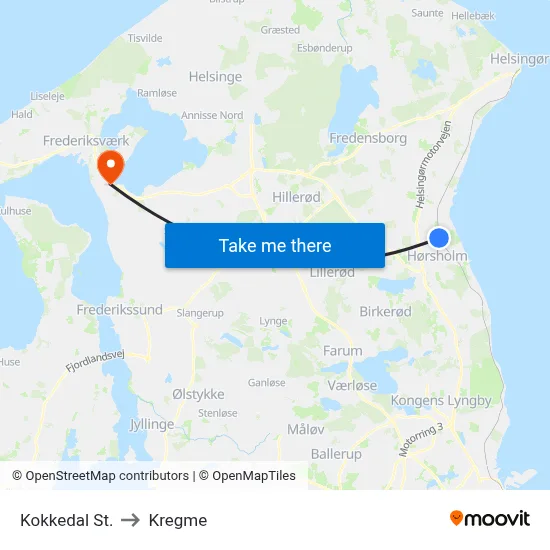 Kokkedal St. to Kregme map