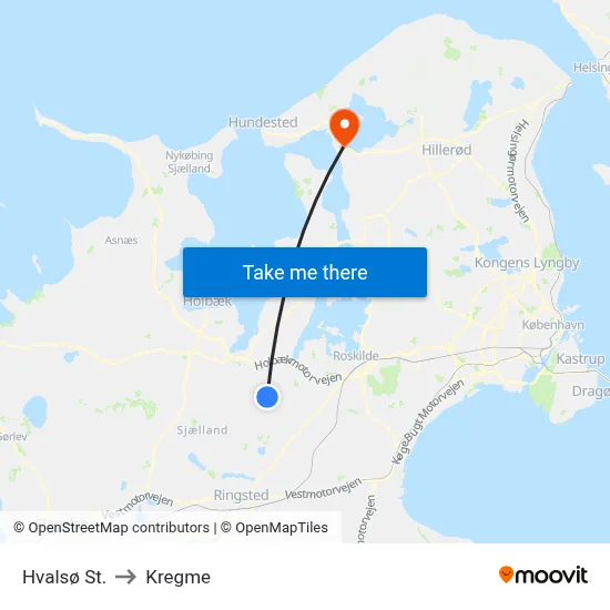 Hvalsø St. to Kregme map