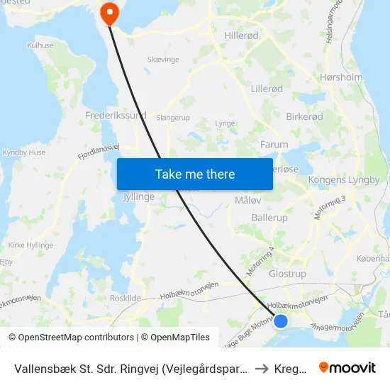Vallensbæk St. Sdr. Ringvej (Vejlegårdsparken) to Kregme map