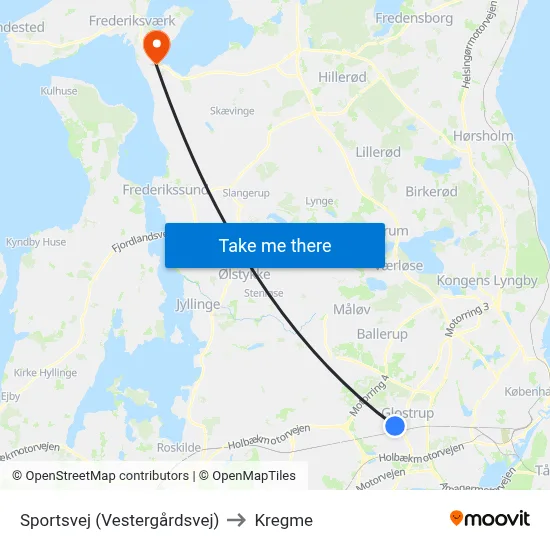 Sportsvej (Vestergårdsvej) to Kregme map