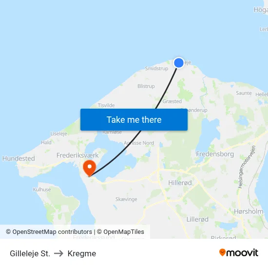 Gilleleje St. to Kregme map