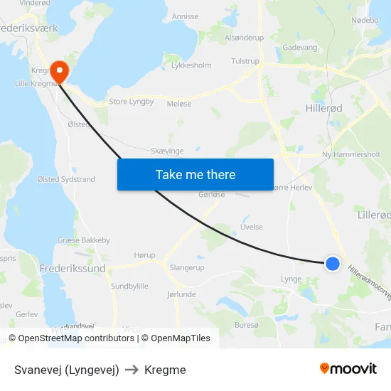Svanevej (Lyngevej) to Kregme map