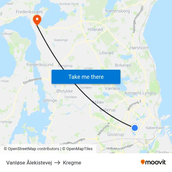 Vanløse Ålekistevej to Kregme map