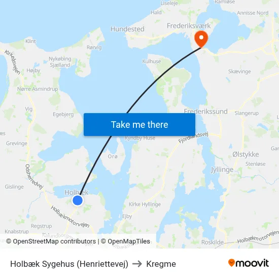 Holbæk Sygehus (Henriettevej) to Kregme map
