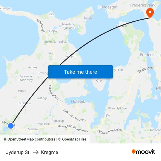 Jyderup St. to Kregme map