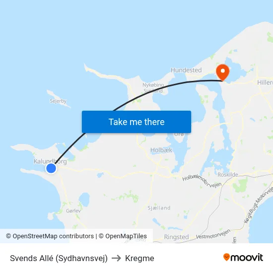Svends Allé (Sydhavnsvej) to Kregme map