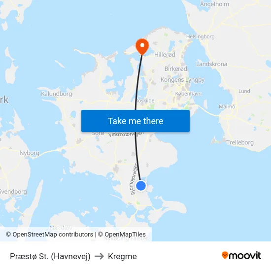 Præstø St. (Havnevej) to Kregme map