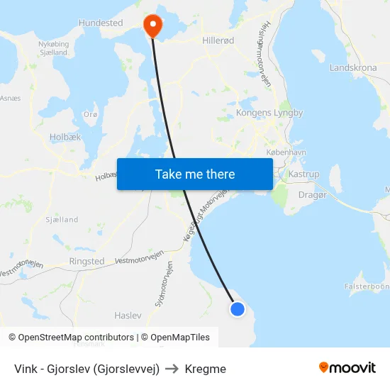 Vink - Gjorslev (Gjorslevvej) to Kregme map