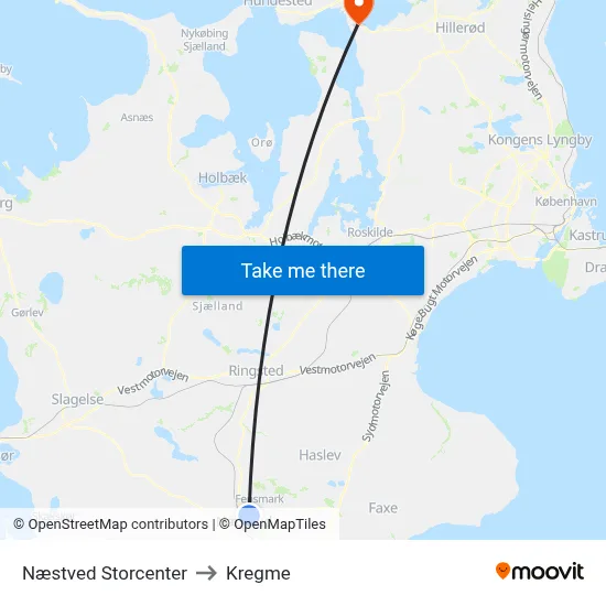 Næstved Storcenter to Kregme map