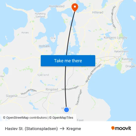 Haslev St. (Stationspladsen) to Kregme map