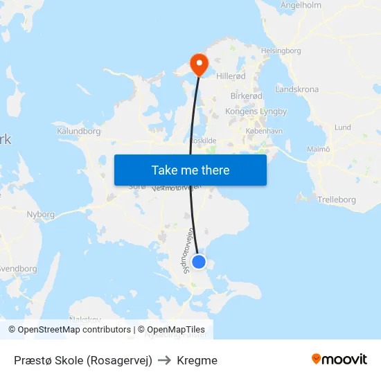 Præstø Skole (Rosagervej) to Kregme map