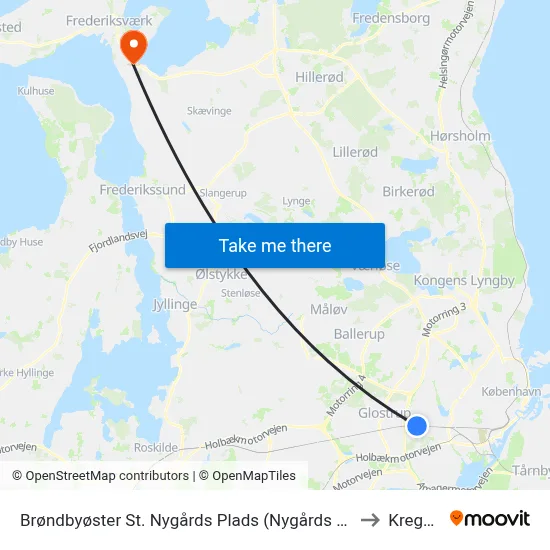 Brøndbyøster St. Nygårds Plads (Nygårds Plads) to Kregme map