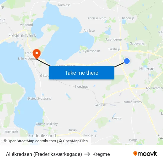 Allékredsen (Frederiksværksgade) to Kregme map