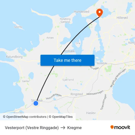 Vesterport (Vestre Ringgade) to Kregme map