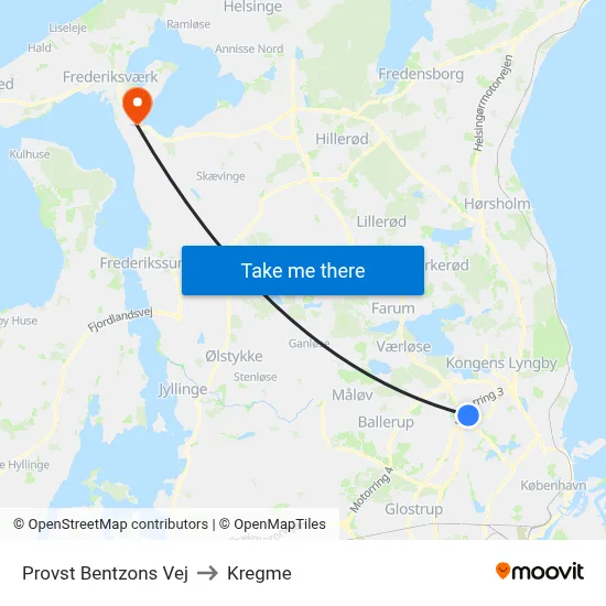 Provst Bentzons Vej to Kregme map
