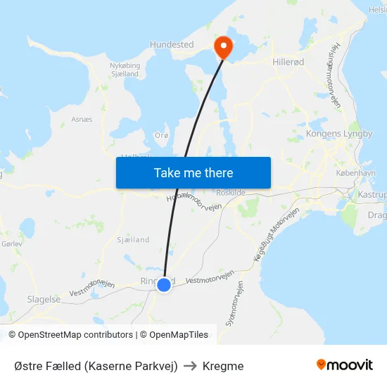 Østre Fælled (Kaserne Parkvej) to Kregme map