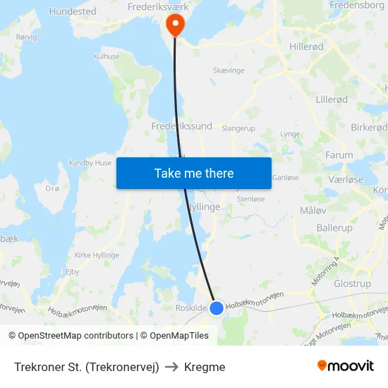 Trekroner St. (Trekronervej) to Kregme map