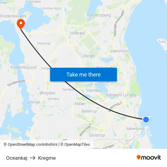 Oceankaj to Kregme map