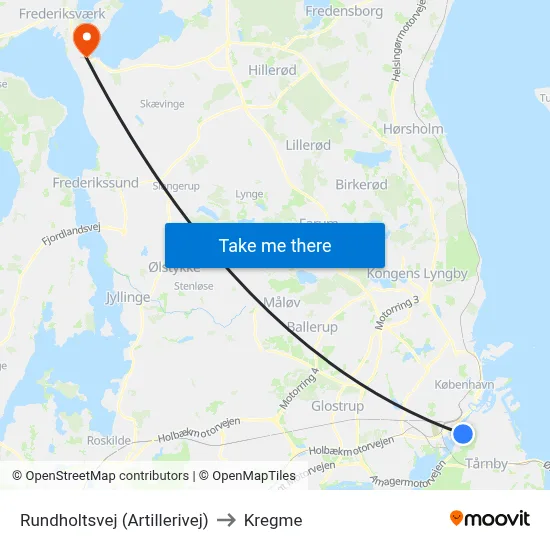 Rundholtsvej (Artillerivej) to Kregme map