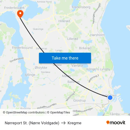 Nørreport St. (Nørre Voldgade) to Kregme map