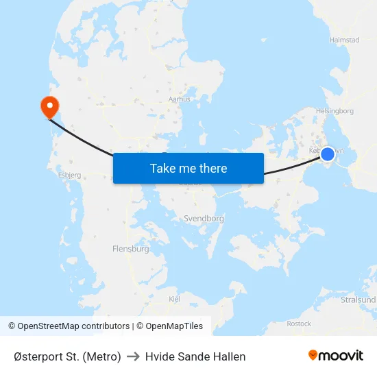 Østerport St. (Metro) to Hvide Sande Hallen map