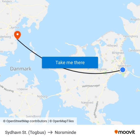 Sydhavn St. (Togbus) to Norsminde map