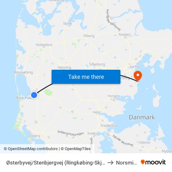 Østerbyvej/Stenbjergvej (Ringkøbing-Skjern Kom) to Norsminde map