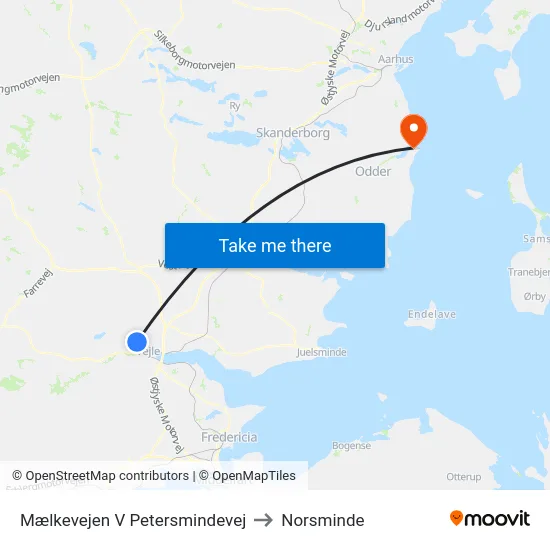 Mælkevejen V Petersmindevej to Norsminde map