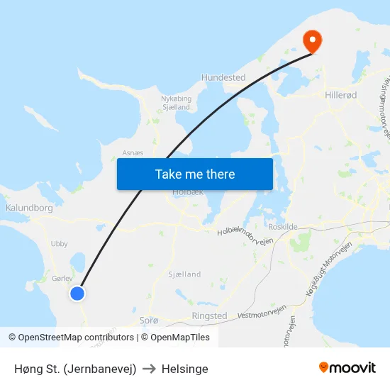 Høng St. (Jernbanevej) to Helsinge map