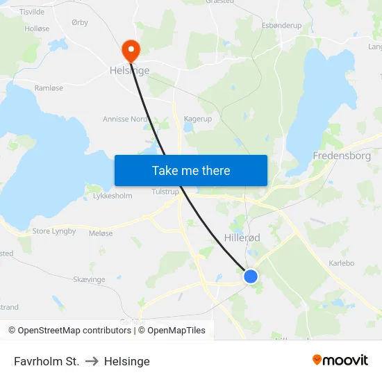 Favrholm St. to Helsinge map