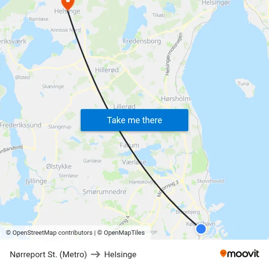 Nørreport St. (Metro) to Helsinge map